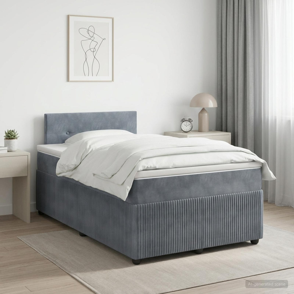 Cama Box Spring Con Colchón Terciopelo