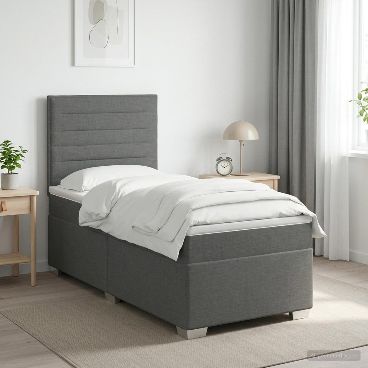 Cama Box Spring Con Colchón Tela