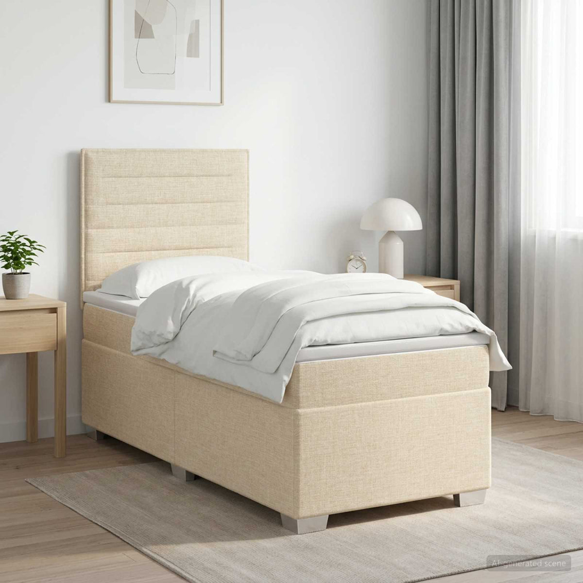 Cama Box Spring Con Colchón Tela