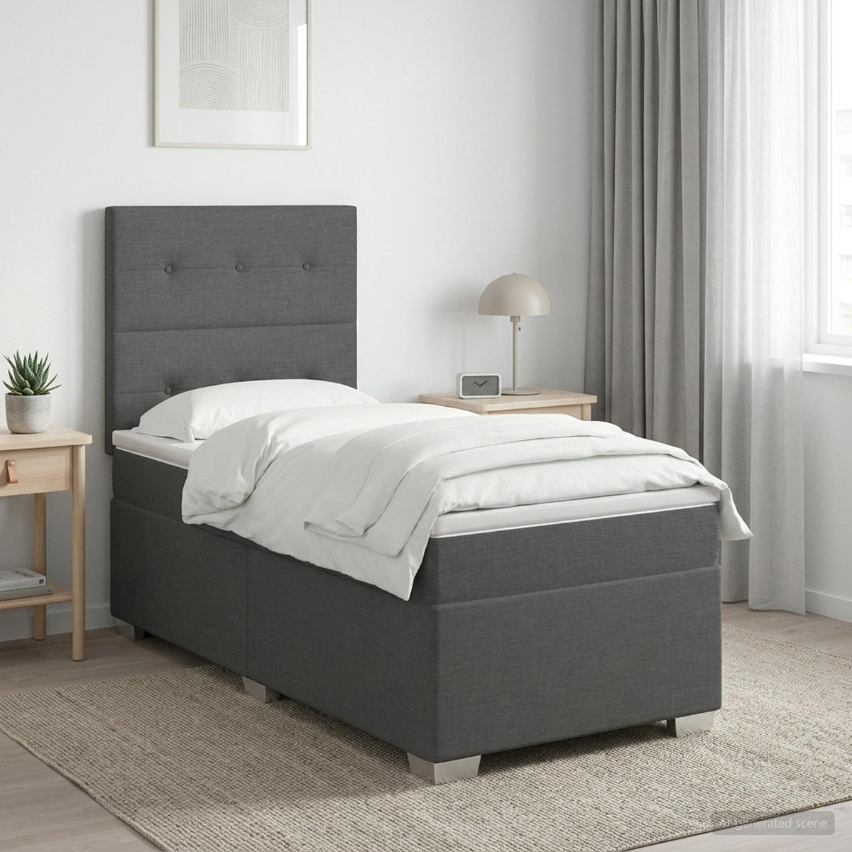 Cama Box Spring Con Colchón Tela