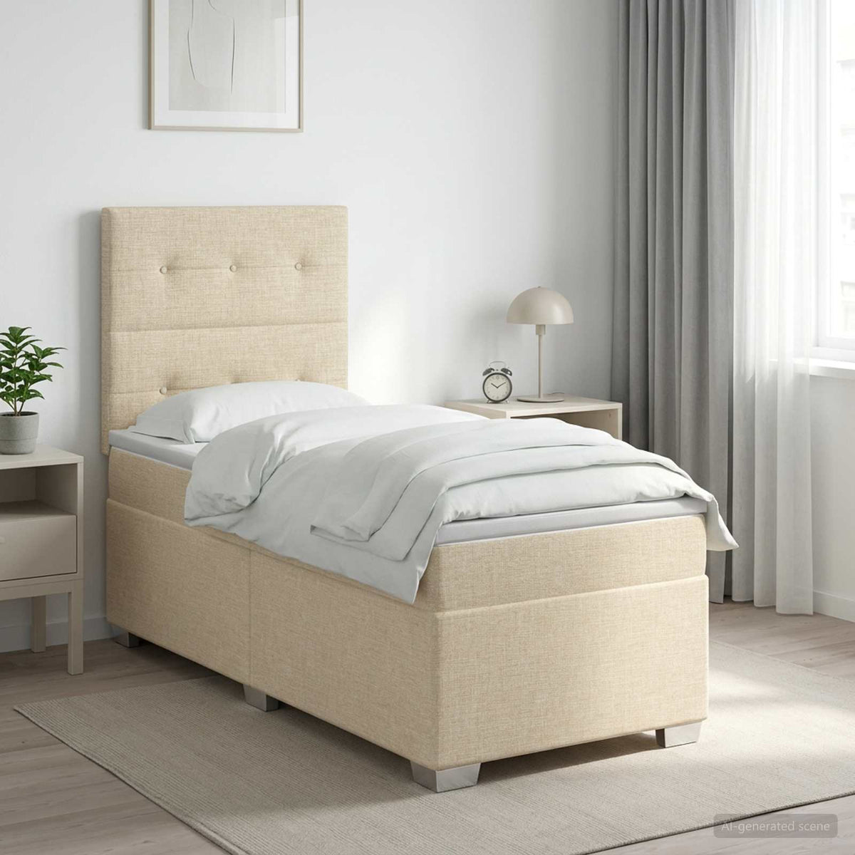 Cama Box Spring Con Colchón Tela