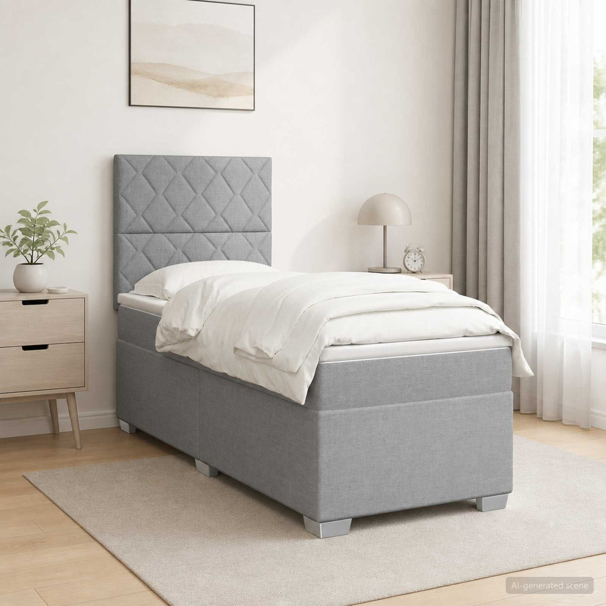 Cama Box Spring Con Colchón Tela