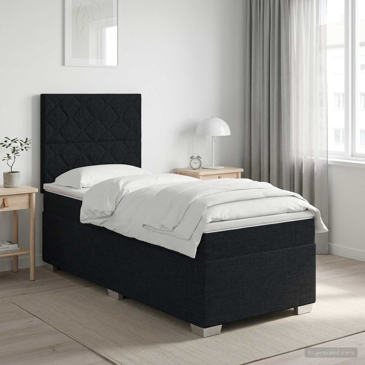 Cama Box Spring Con Colchón Tela