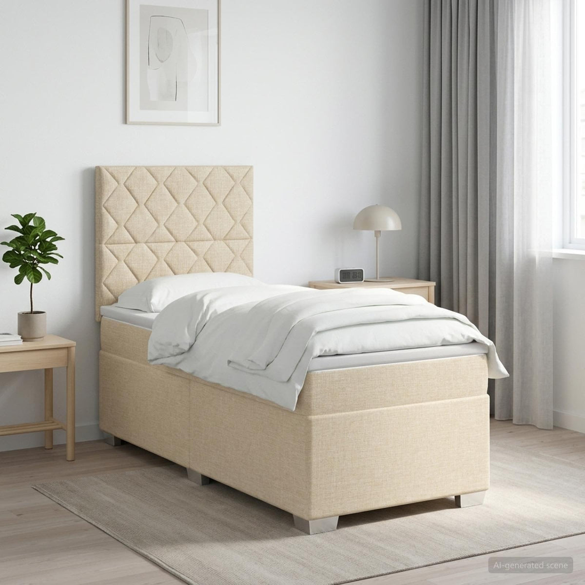 Cama Box Spring Con Colchón Tela