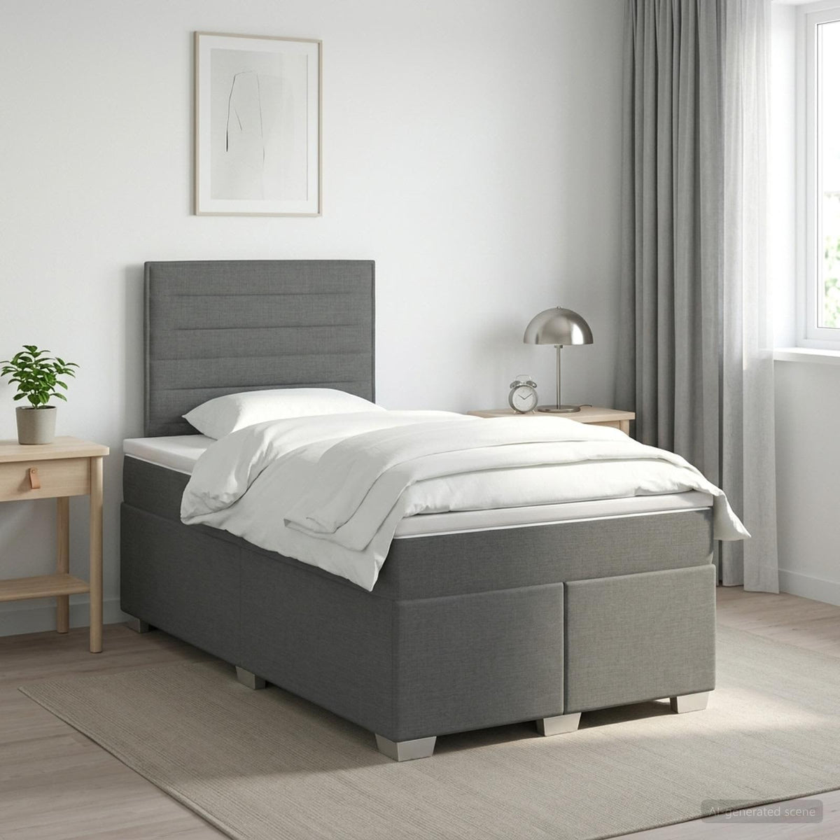 Cama Box Spring Con Colchón Tela