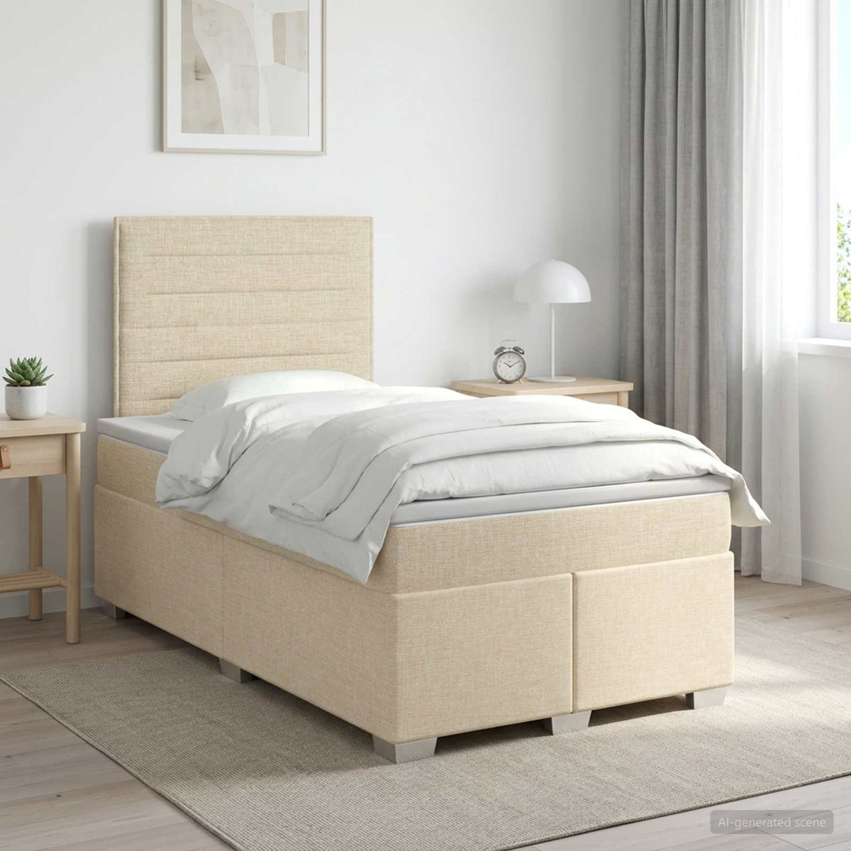 Cama Box Spring Con Colchón Tela