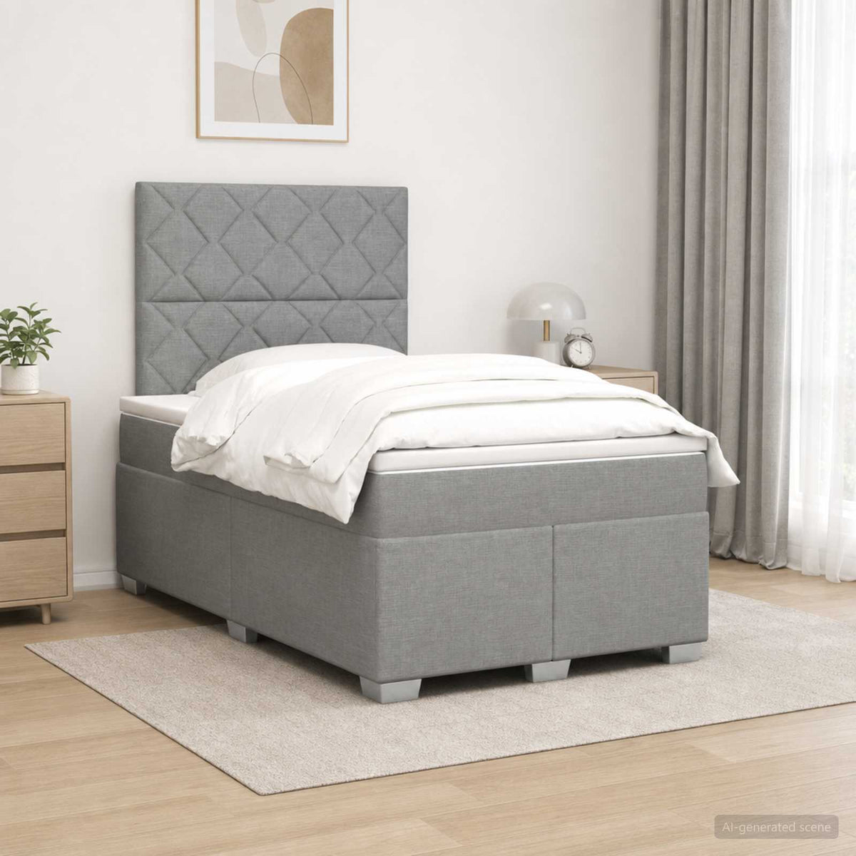 Cama Box Spring Con Colchón Tela