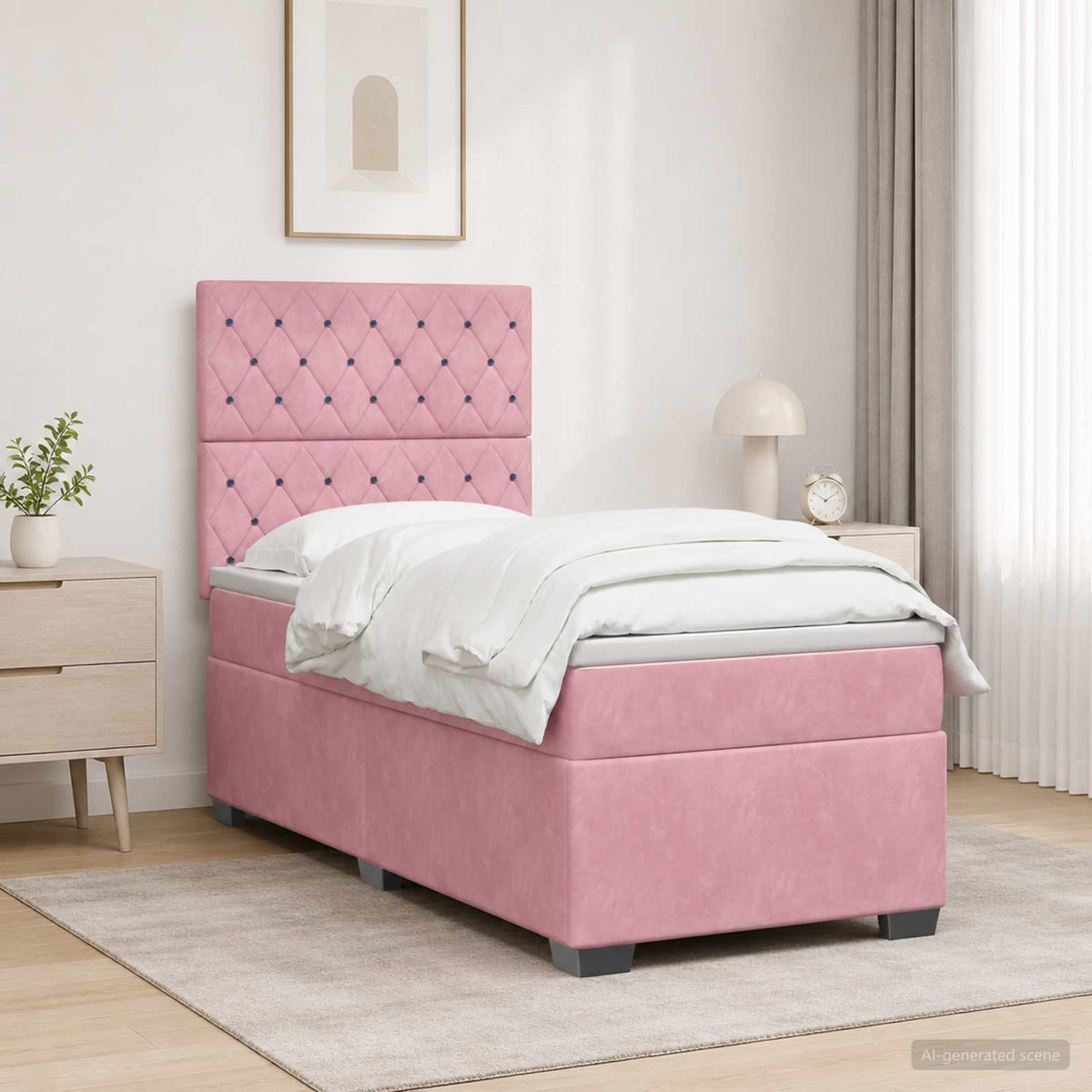Cama Box Spring Con Colchón Terciopelo