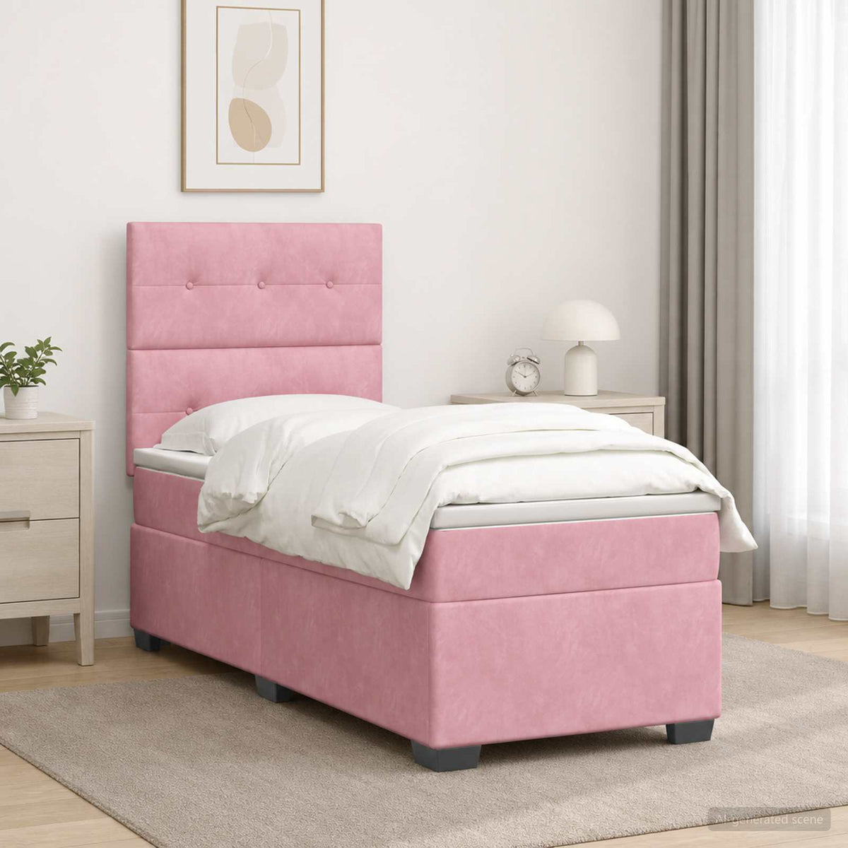 Cama Box Spring Con Colchón Terciopelo