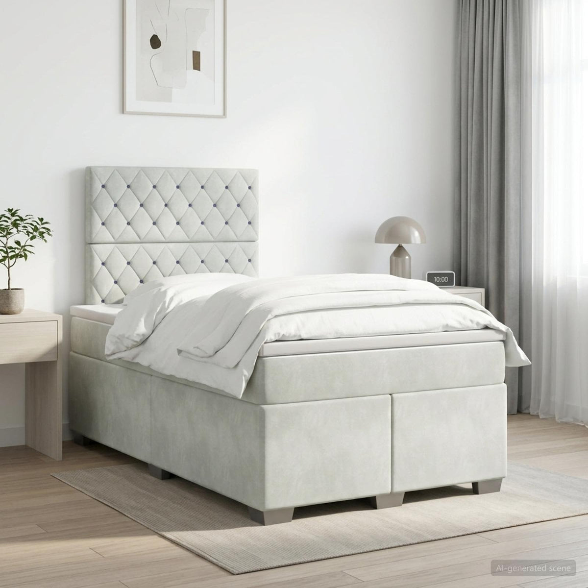 Cama Box Spring Con Colchón Terciopelo
