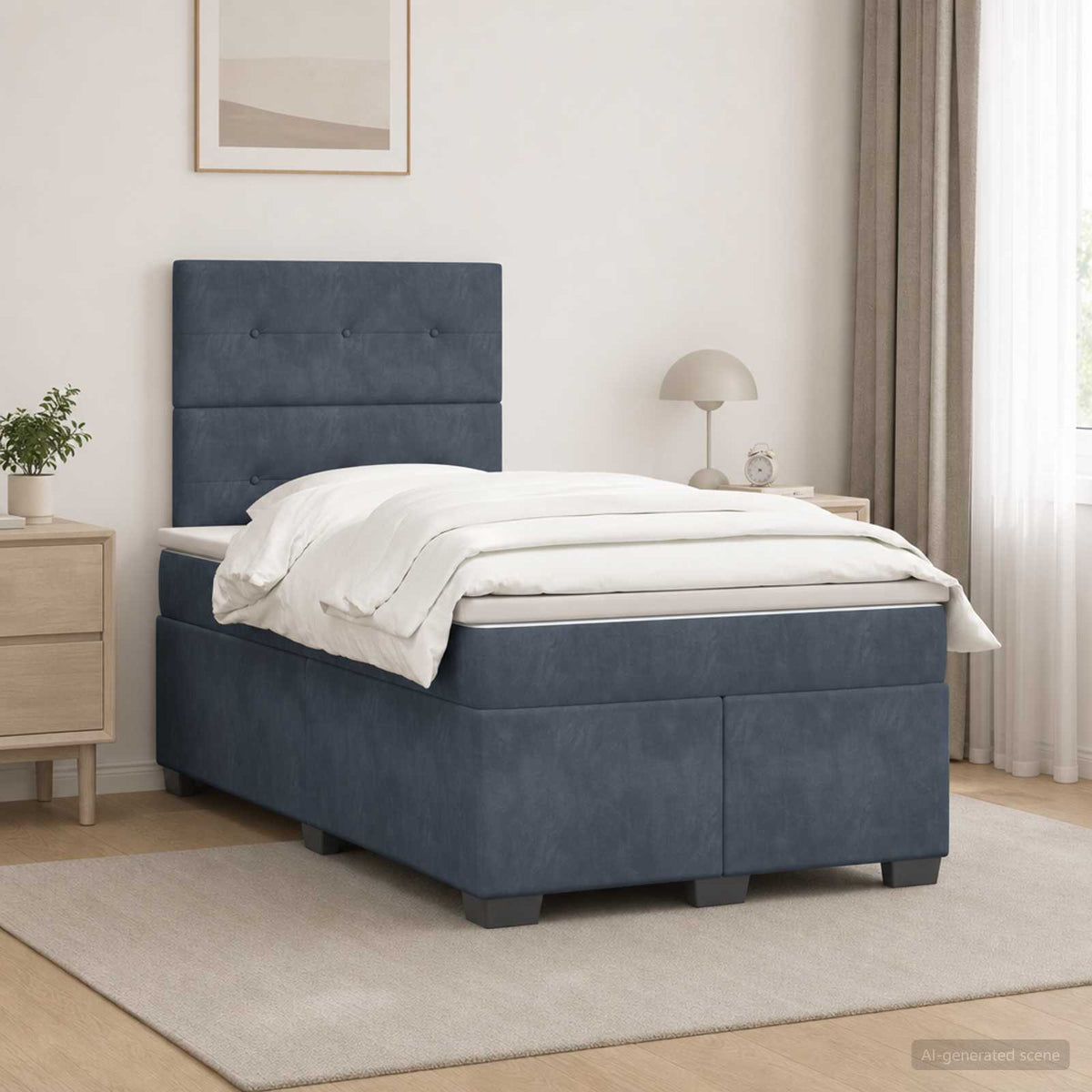 Cama Box Spring Con Colchón Terciopelo
