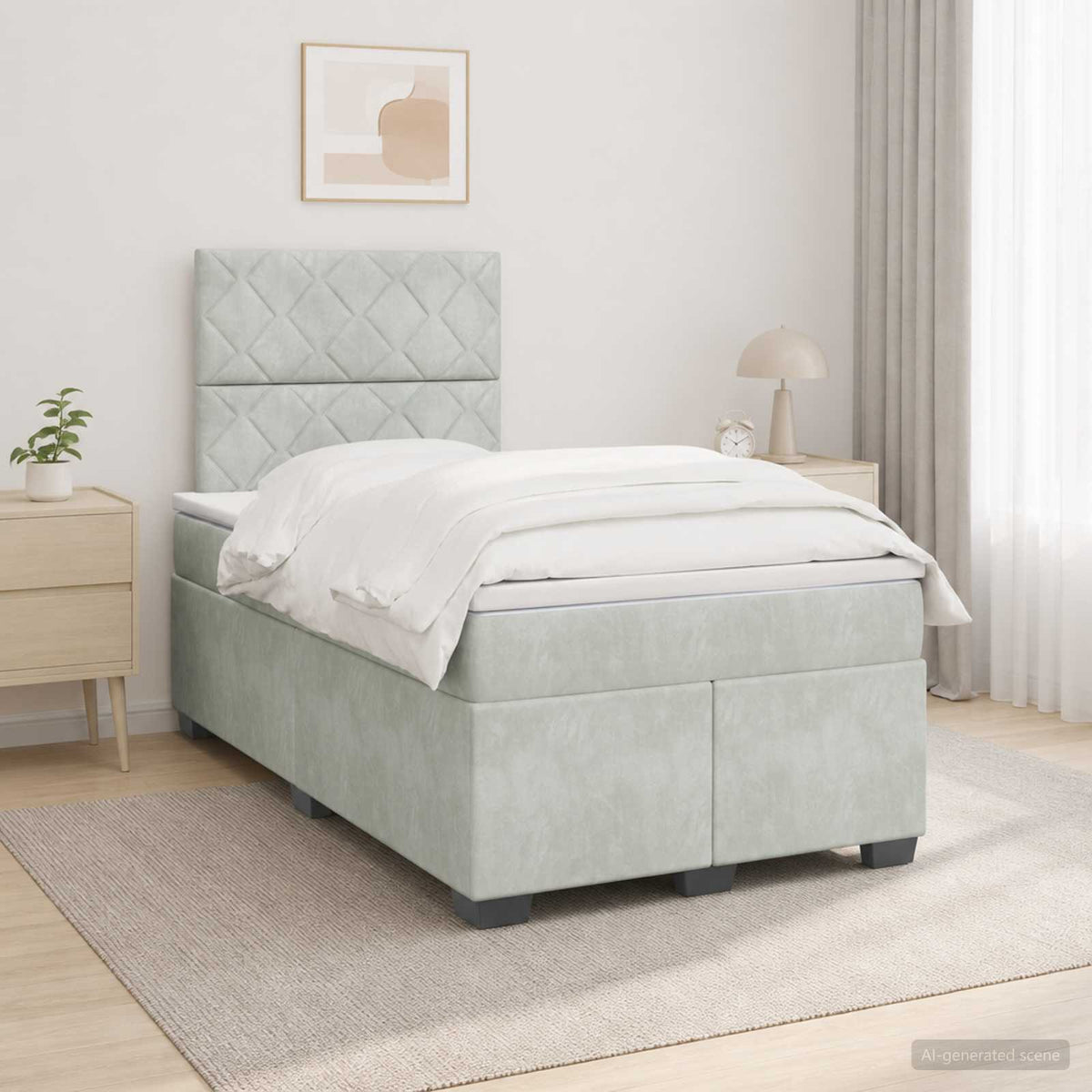 Cama Box Spring Con Colchón Terciopelo