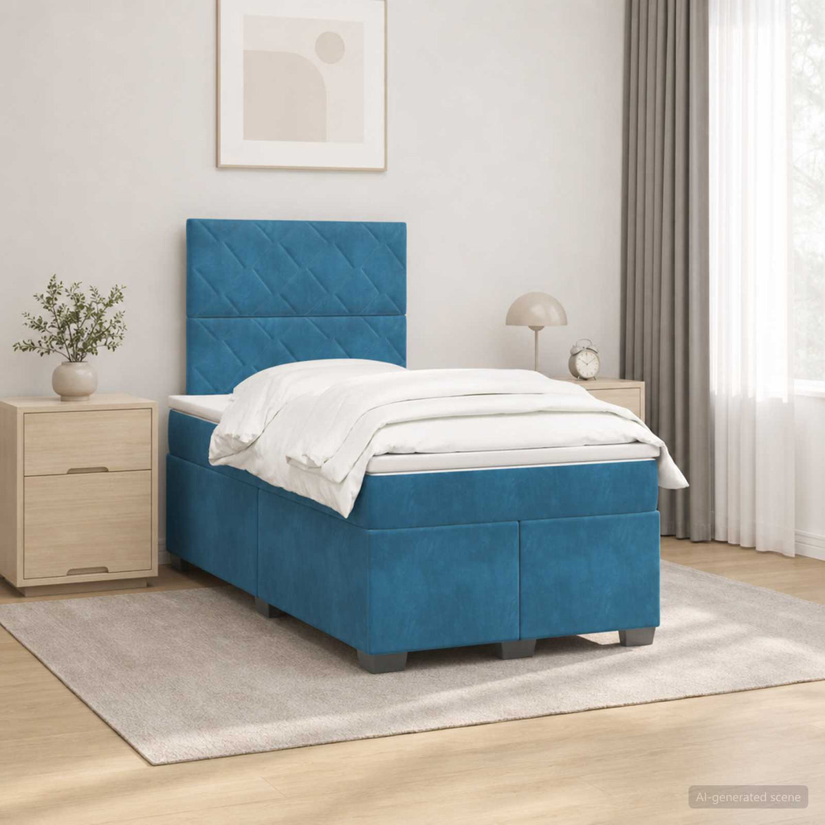 Cama Box Spring Con Colchón Terciopelo