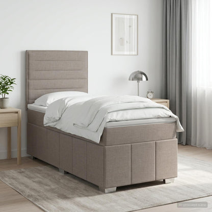 Cama Box Spring Con Colchón Tela Gris Taupe