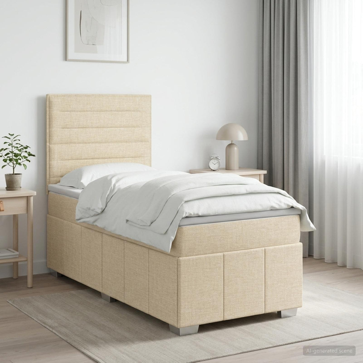 Cama Box Spring Con Colchón Tela Gris Taupe