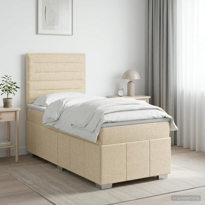 Cama Box Spring Con Colchón Tela Gris Taupe