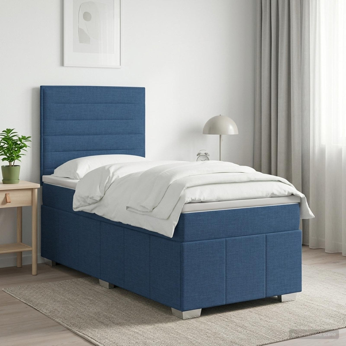 Cama Box Spring Con Colchón Tela Gris Taupe