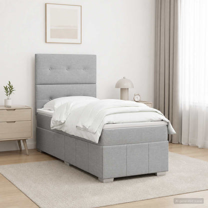 Cama Box Spring Con Colchón Tela Gris Taupe