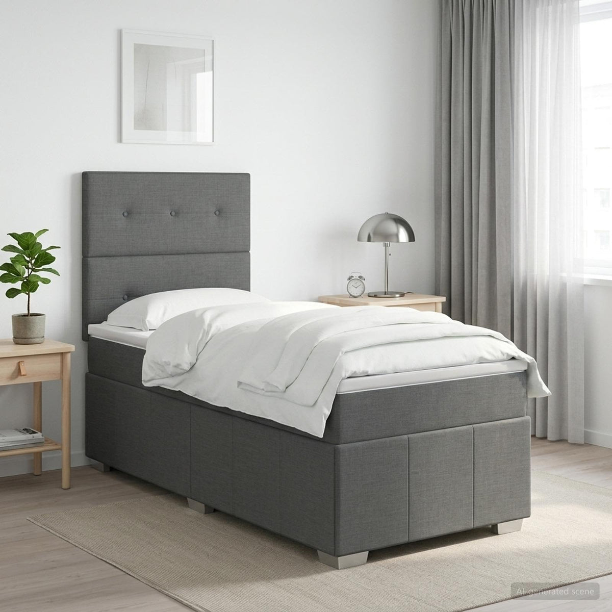 Cama Box Spring Con Colchón Tela Gris Taupe
