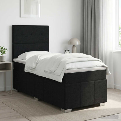 Cama Box Spring Con Colchón Tela Gris Taupe