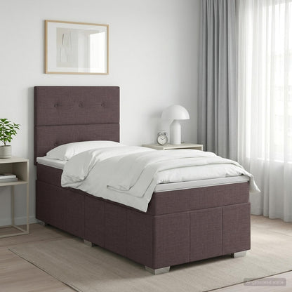 Cama Box Spring Con Colchón Tela Gris Taupe