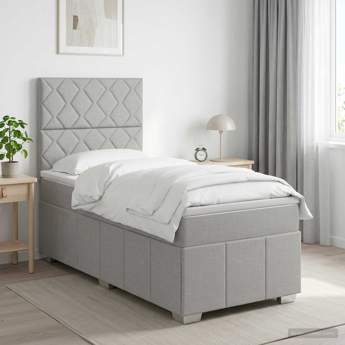Cama Box Spring Con Colchón Tela Gris Taupe