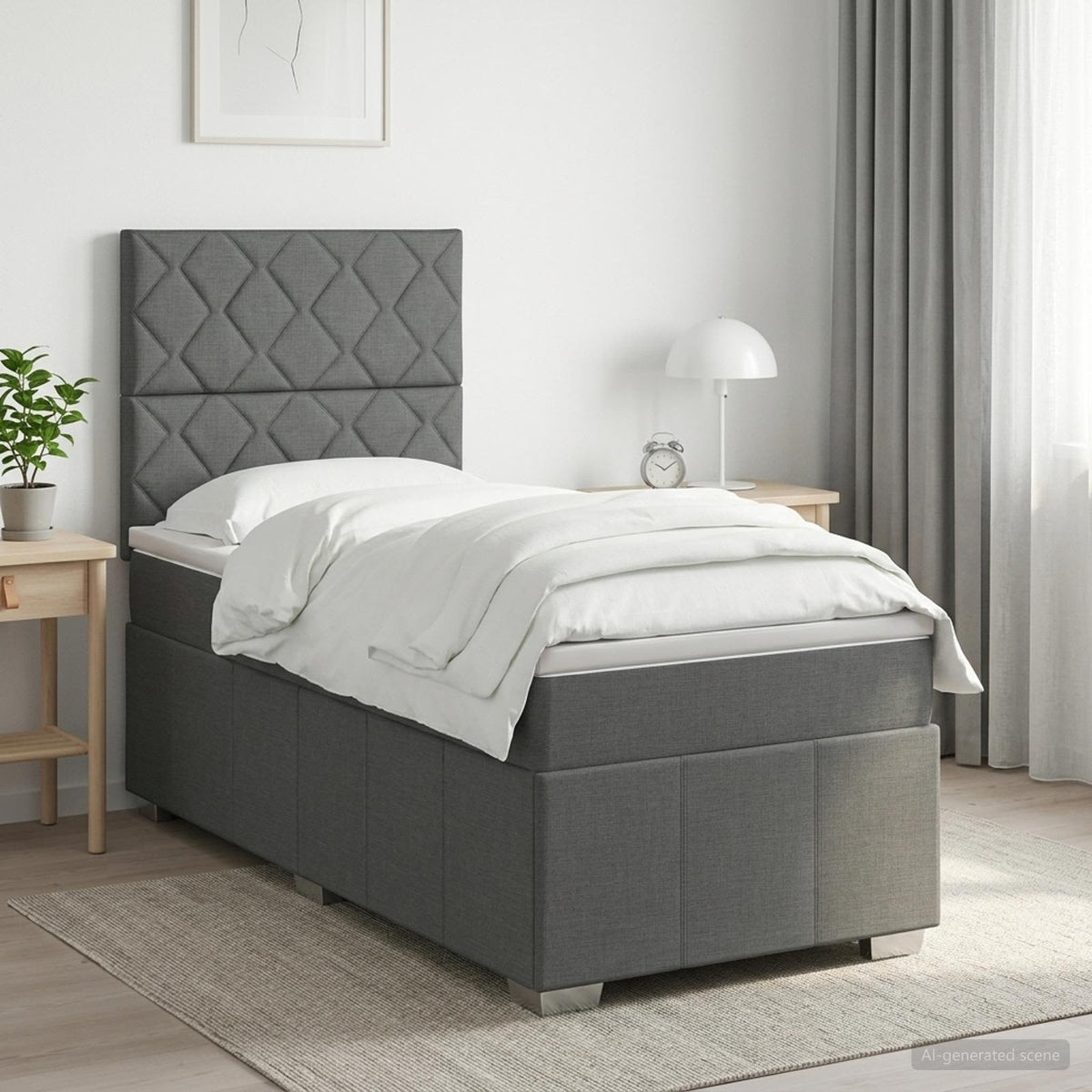 Cama Box Spring Con Colchón Tela Gris Taupe