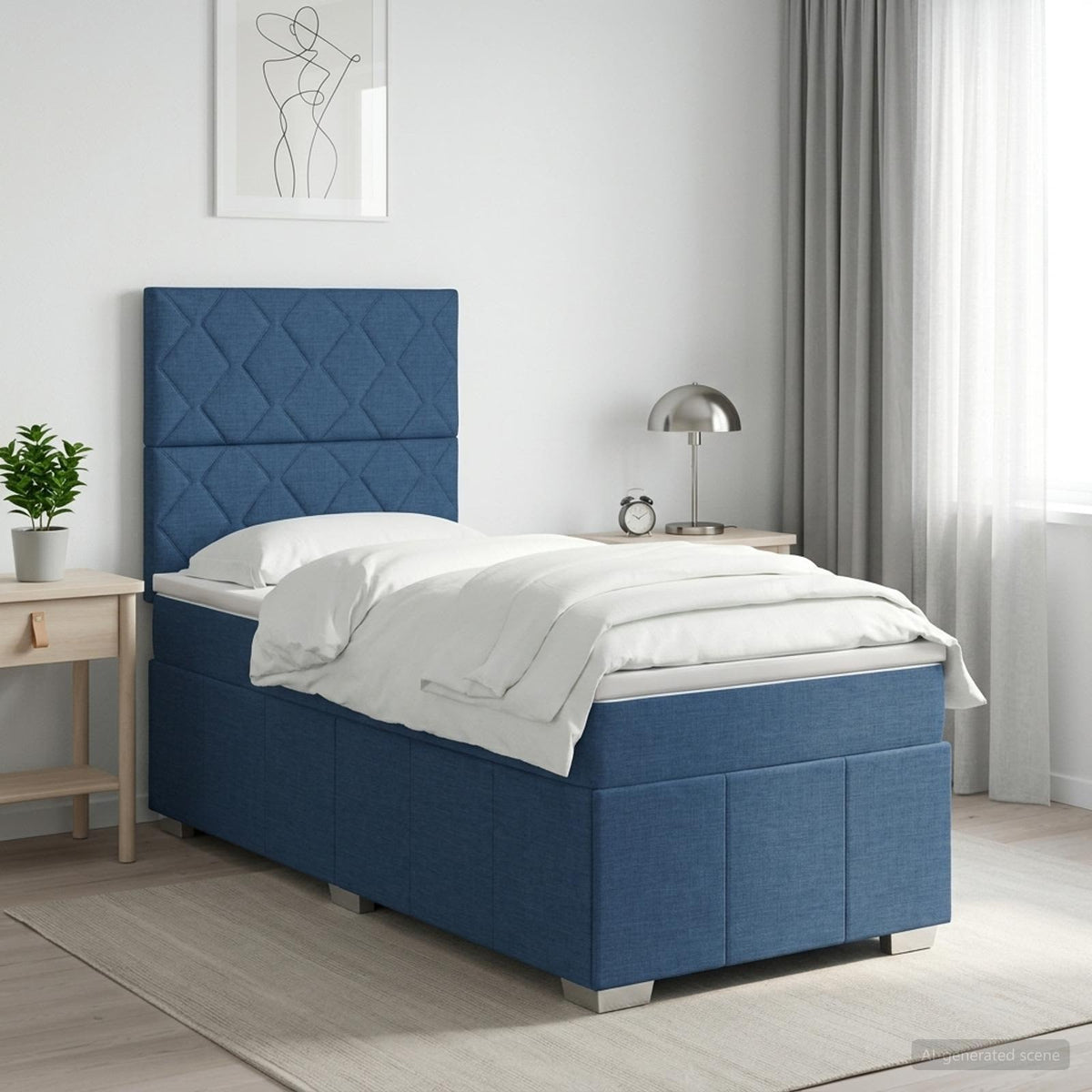 Cama Box Spring Con Colchón Tela Gris Taupe
