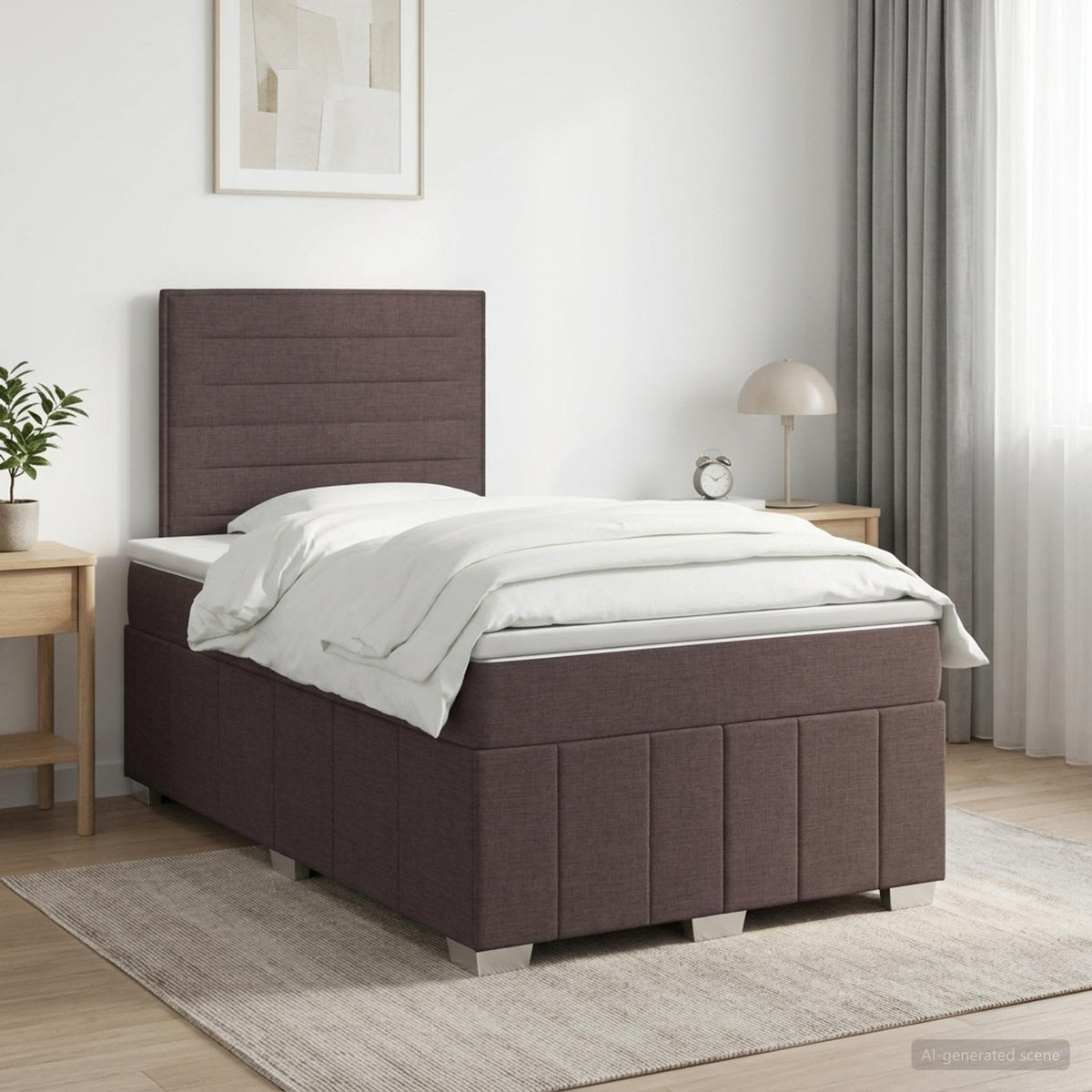 Cama Box Spring Con Colchón Tela Gris Taupe