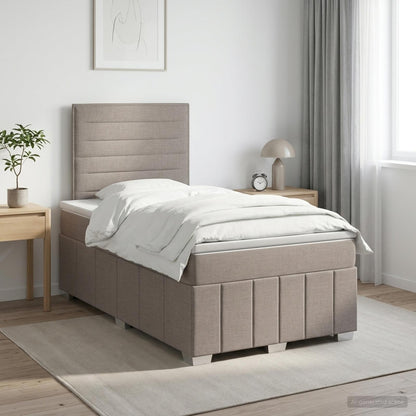 Cama Box Spring Con Colchón Tela Gris Taupe