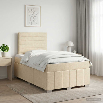 Cama Box Spring Con Colchón Tela Gris Taupe