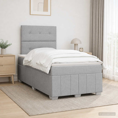 Cama Box Spring Con Colchón Tela Gris Taupe
