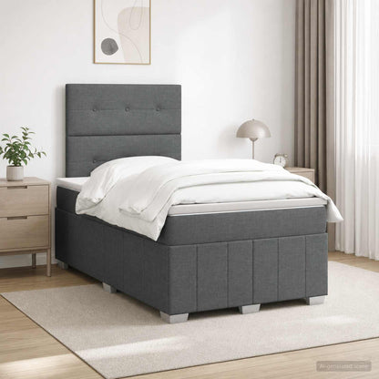 Cama Box Spring Con Colchón Tela Gris Taupe
