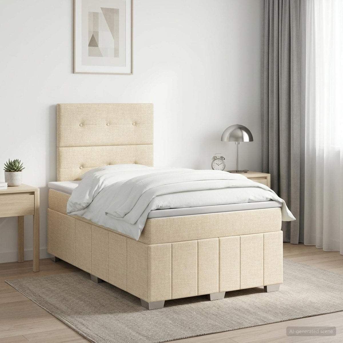 Cama Box Spring Con Colchón Tela Gris Taupe