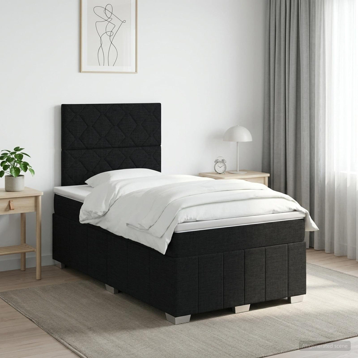 Cama Box Spring Con Colchón Tela Gris Taupe