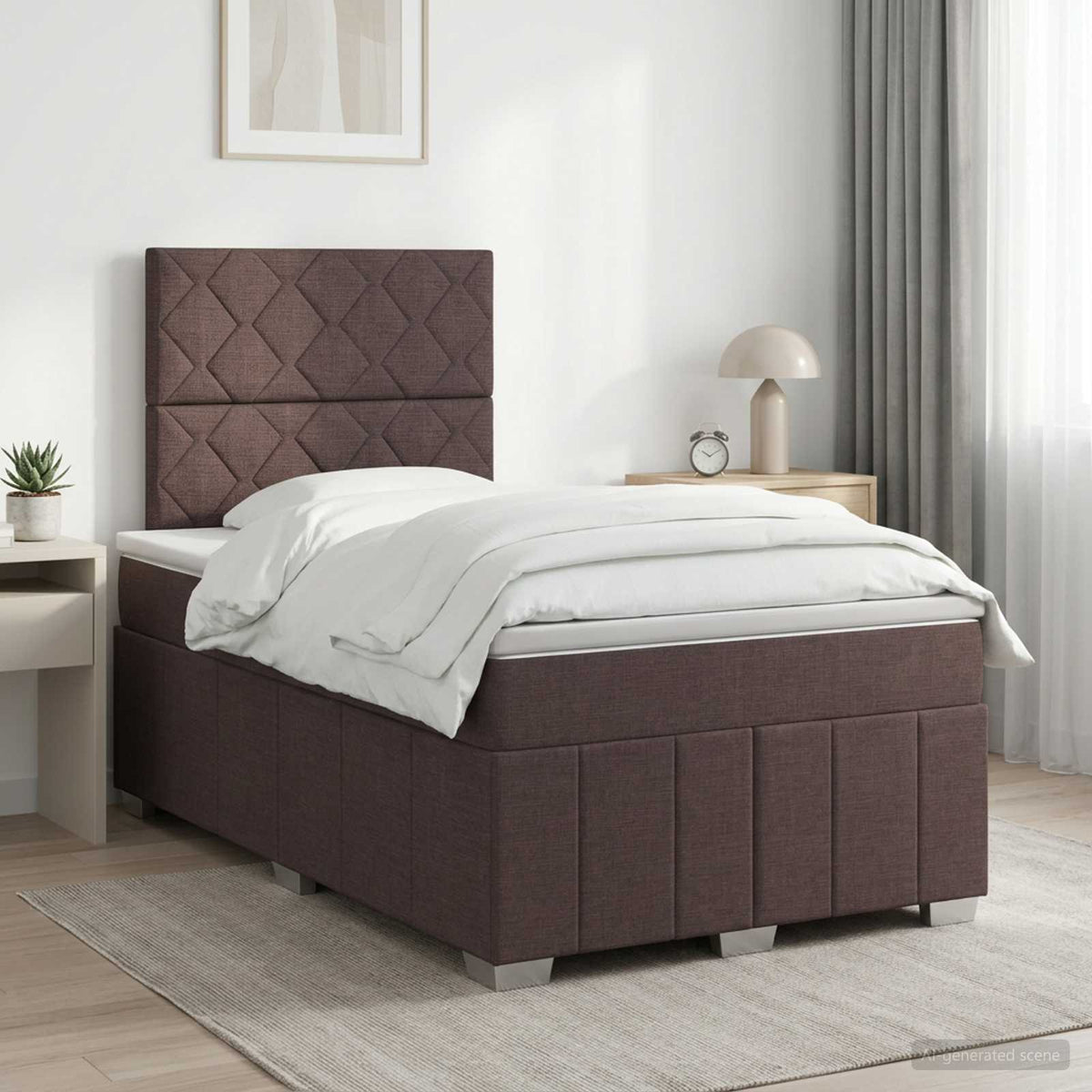Cama Box Spring Con Colchón Tela Gris Taupe