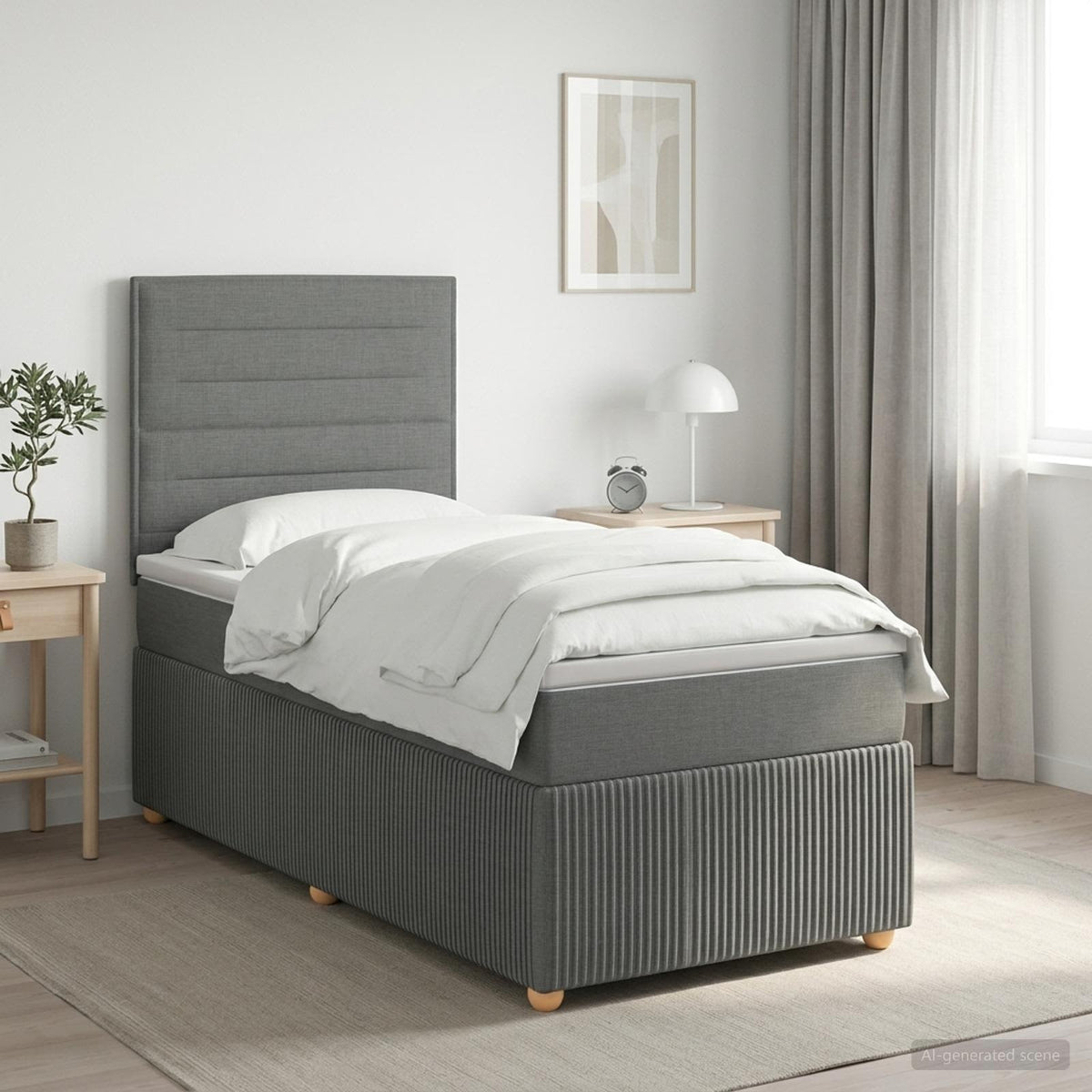 Cama Box Spring Con Colchón Tela