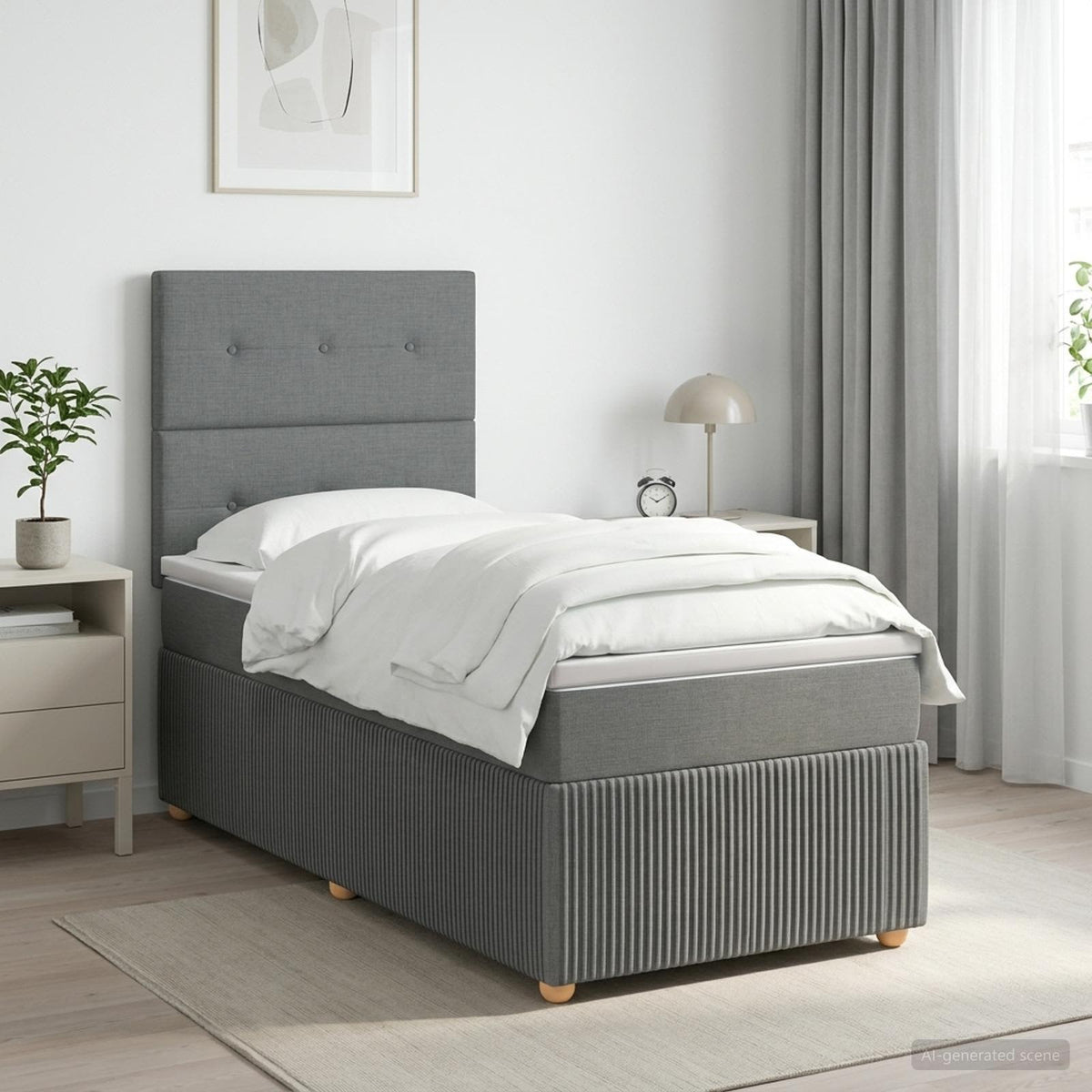 Cama Box Spring Con Colchón Tela