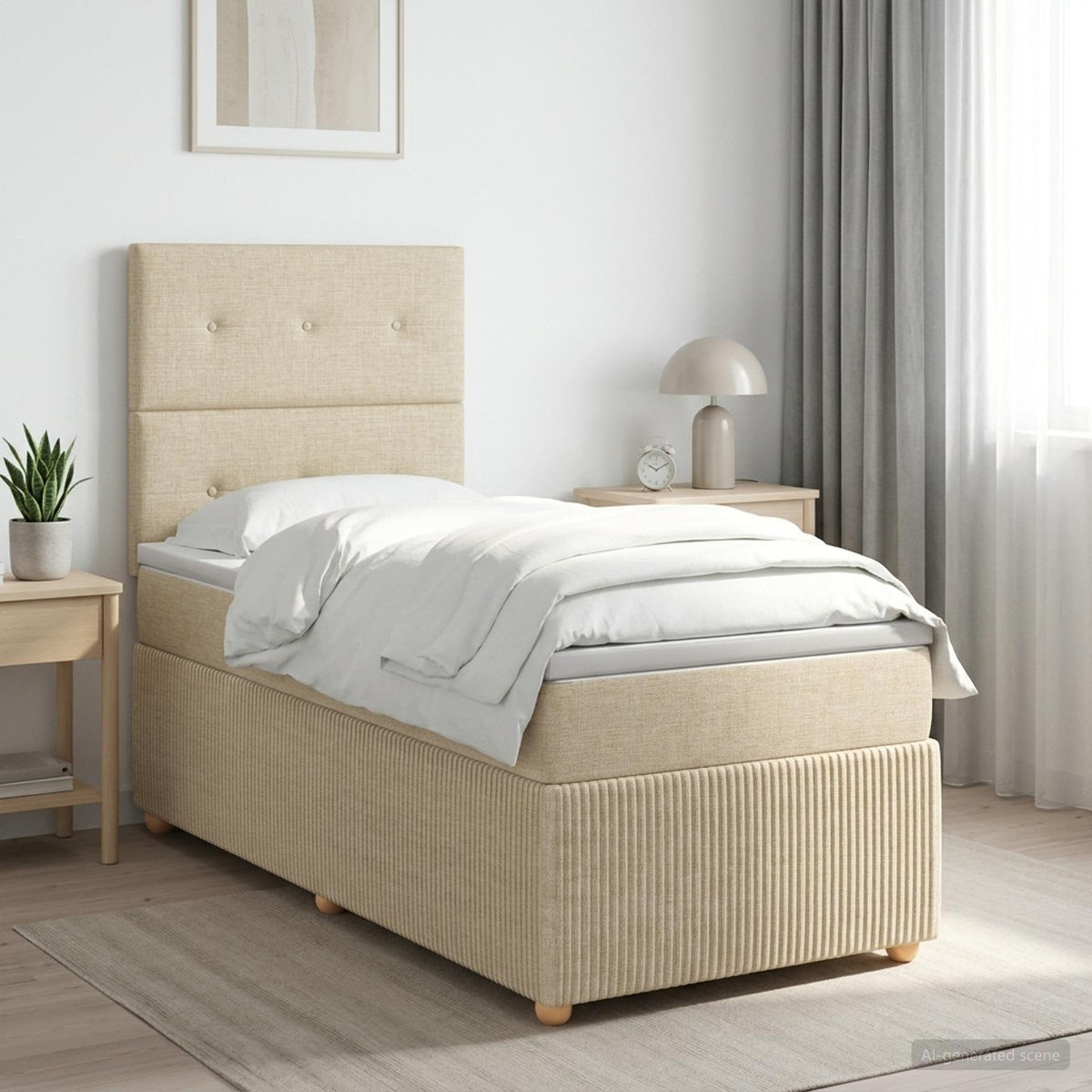 Cama Box Spring Con Colchón Tela