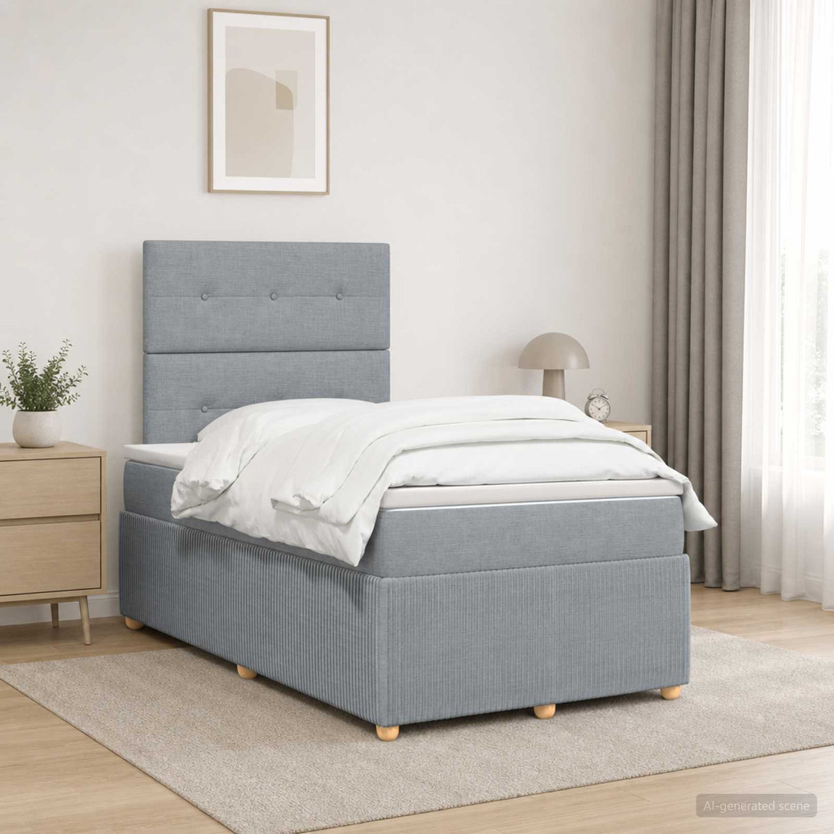 Cama Box Spring Con Colchón Tela