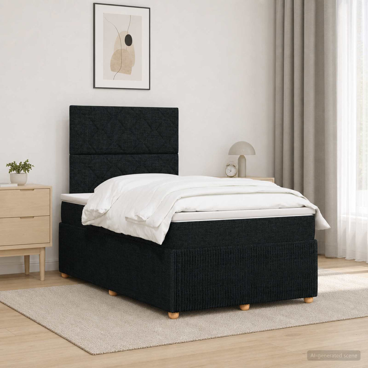 Cama Box Spring Con Colchón Tela
