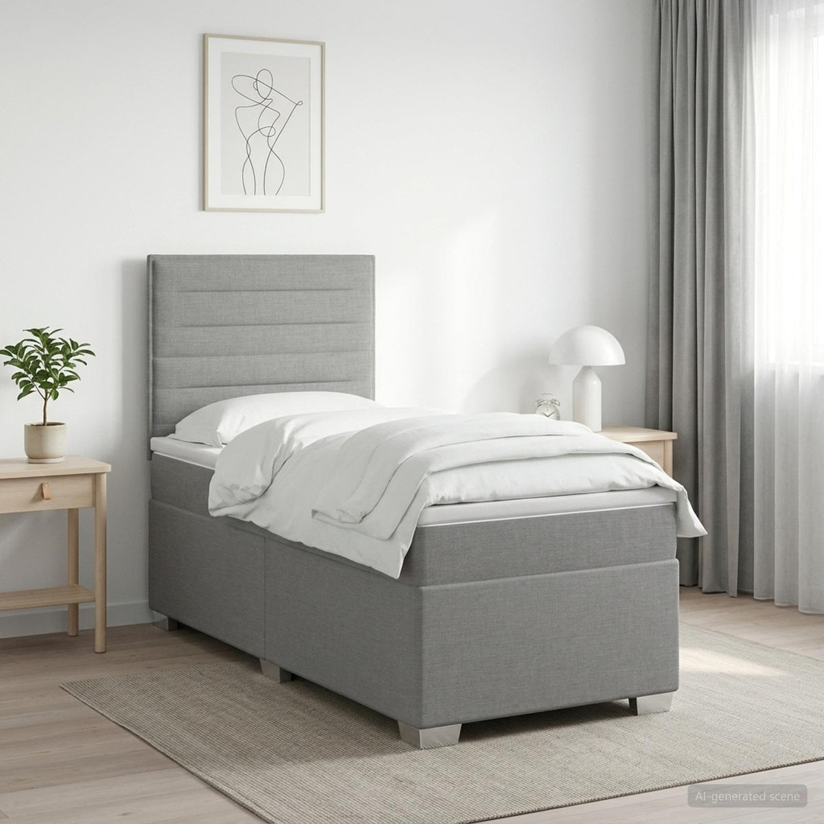 Cama Box Spring Con Colchón Tela