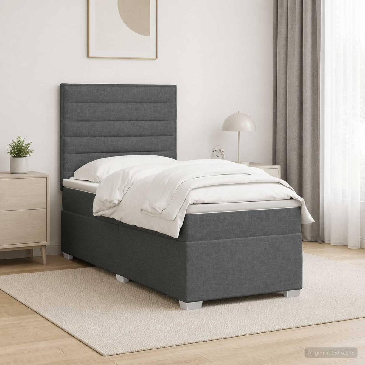 Cama Box Spring Con Colchón Tela