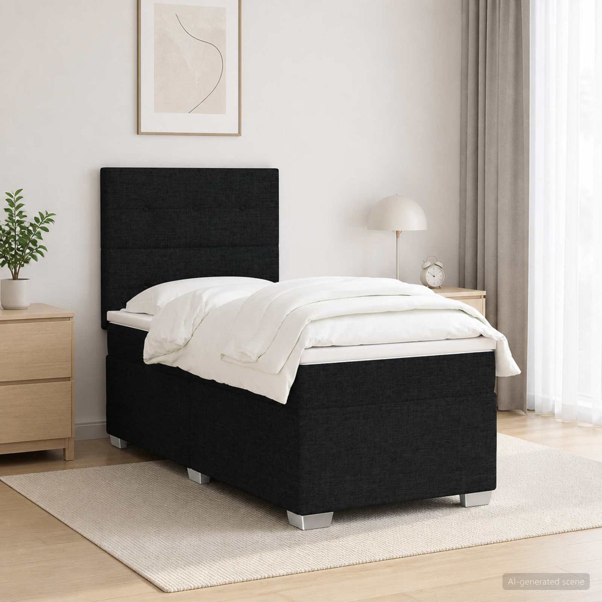 Cama Box Spring Con Colchón Tela