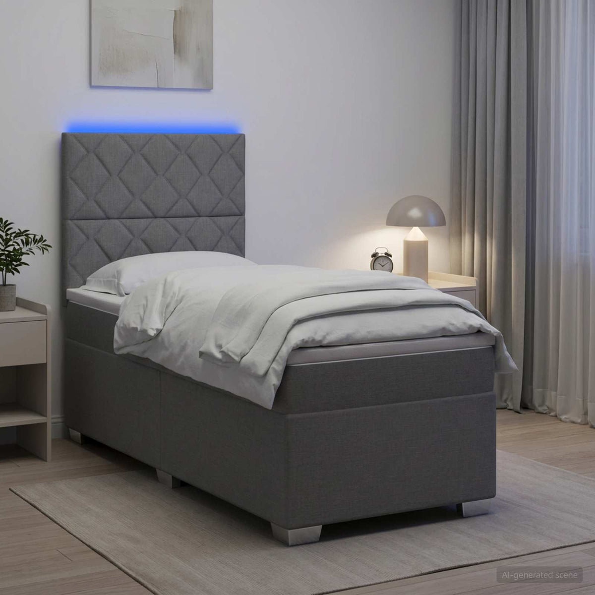Cama Box Spring Con Colchón Tela