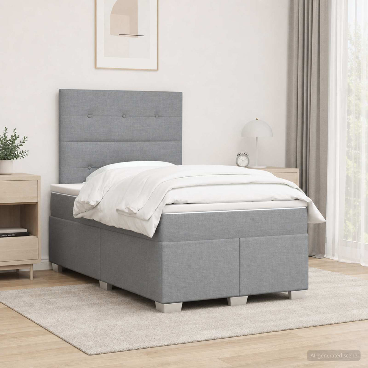 Cama Box Spring Con Colchón Tela
