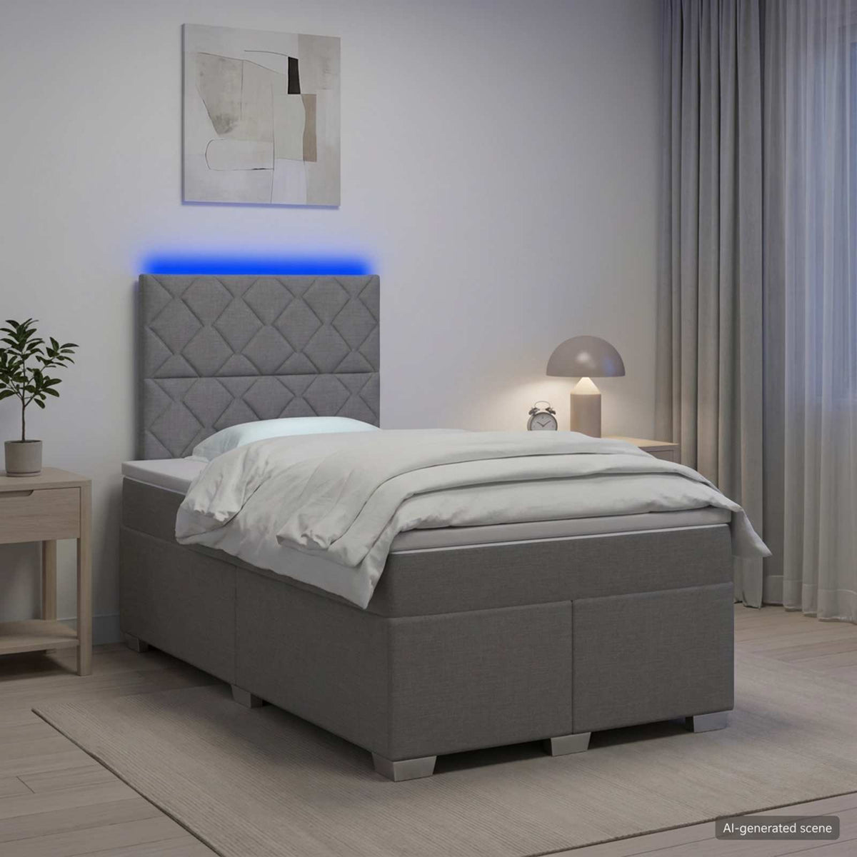 Cama Box Spring Con Colchón Tela