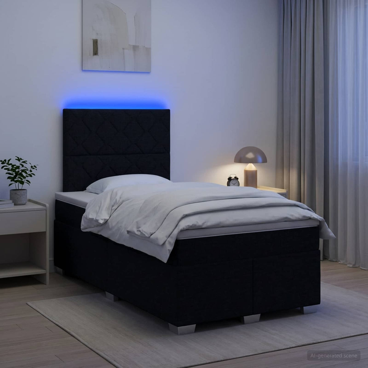Cama Box Spring Con Colchón Tela
