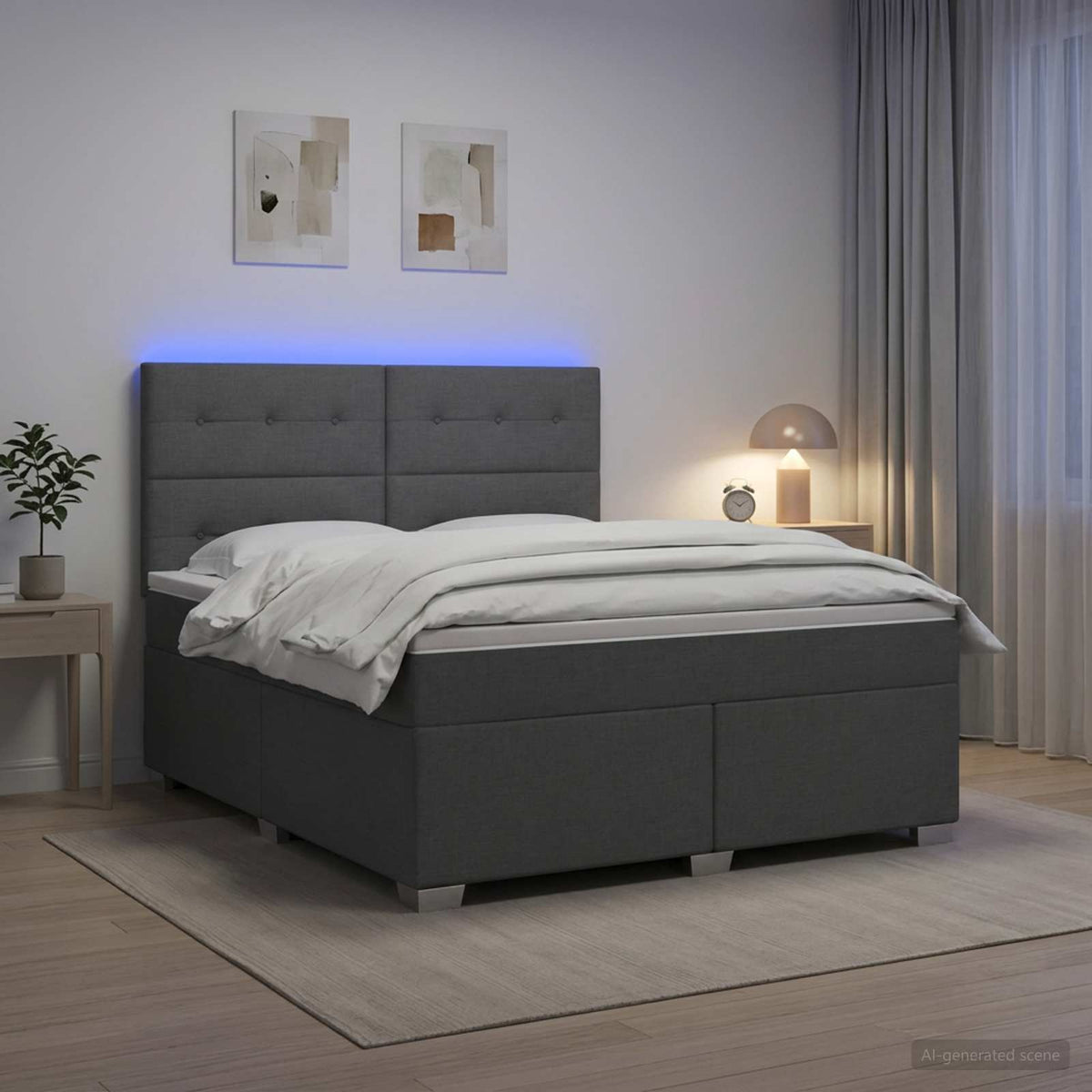 Cama Box Spring Con Colchón Tela