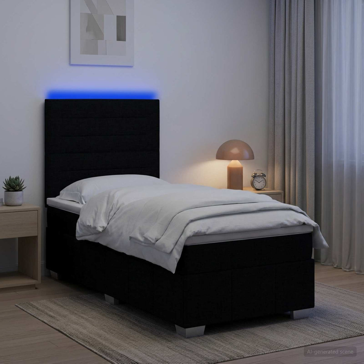 Cama Box Spring Con Colchón Tela Gris Taupe